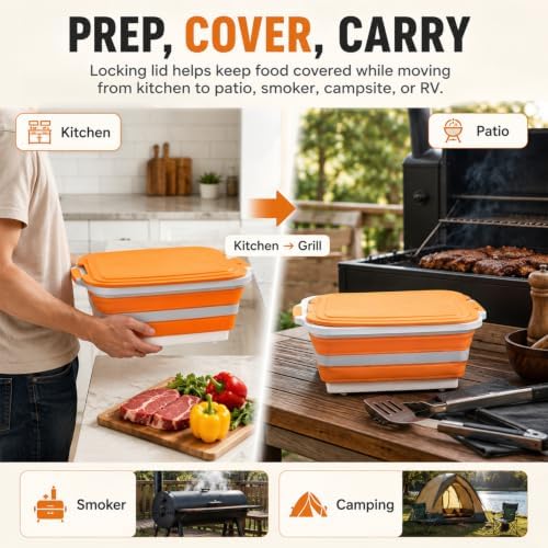 BBQ Prep Tub, 30L Orange XX-Large Grill Prep Station for Cooking - Image 2