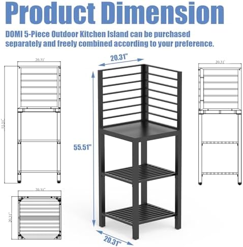 Domi Outdoor Kitchen Island with Storage, Aluminum Kitchen Island Prep Table with Double Storage Rack, Freestanding Corner Cabinet with Protective Cover Indoor Outdoor - Image 2
