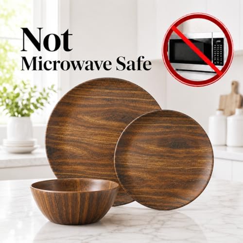 TP 18-Piece Melamine Dinnerware Sets, Service for 6, Rosewood Grain - Image 3
