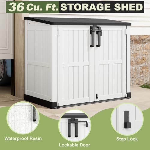 36 Cu Ft Resin Outdoor Storage Shed, Weatherproof Horizontal Outdoor Storage Cabinet with Dual Lock Door for Backyard, Patio, Garage, Garden(White) - Image 5