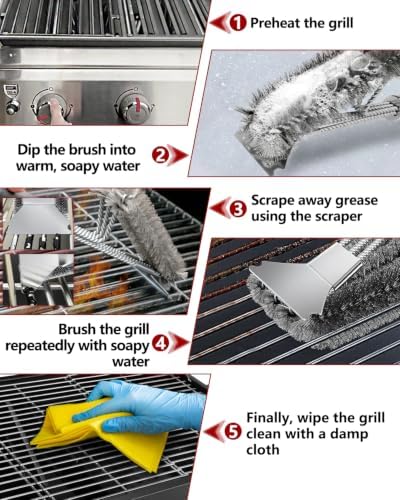 Grill Brush and Scraper, Adjustable Handle BBQ Grill Brush for Outdoor Grill，Extra Strong BBQ Cleaner Accessories for Gas/Charcoal Grilling Grates - Image 5