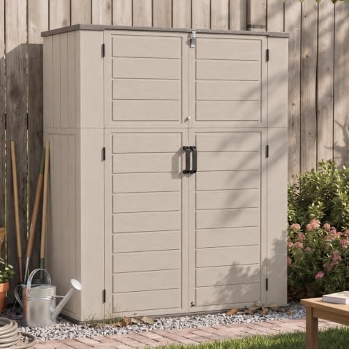 Aoxun 61 Cu.Ft Outdoor Storage Shed, Widened Outdoor Storage Cabinet Waterproof Vertical Resin Shed with Floor for Garden Tools, Pool Equipment, Easy to Assemble(Beige) by Aoxun