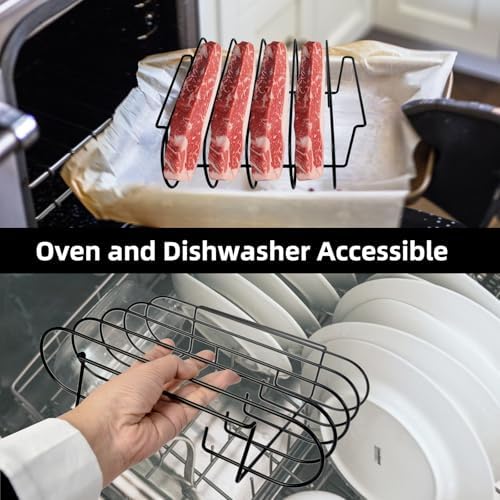 2 Rib Racks for Smoking with Large Silicone Basting Pastry Brushes for Cooking, 11in Black Grill Rack Non-Stick Porcelain-Coated Steel, Perfect for Grilling, Smoking, and Outdoor BBQ Set - Image 5