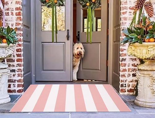 Pink and White Layered Doormat 27.5"x43.3"Washable Striped Outdoor Rug - Image 7