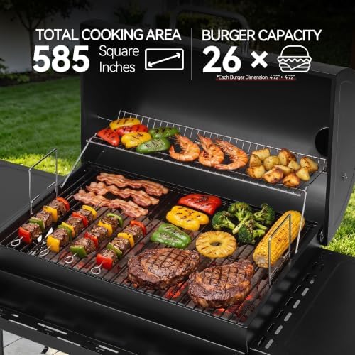 Royal Gourmet CC1830T Barrel Charcoal Grill, Front Storage Basket, Hooks - Image 5