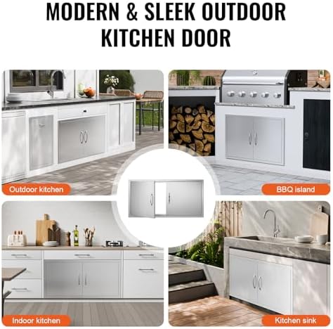 VEVOR BBQ Access Door, 42W x 21H Inch Double Outdoor Stainless Steel Flush Mount Door with Handles, for BBQ Island, Grilling Station, Outside Cabinet - Image 6