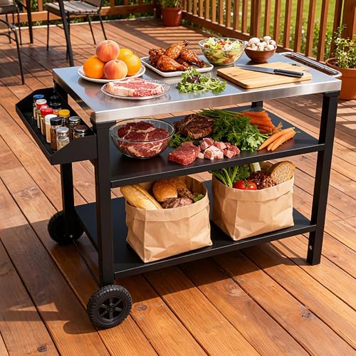 Endark Grill Cart, Grill Table, Outdoor Kitchen Rolling Dining Table, Outdoor Garden Patio BBQ Kitchen Food Prep Table Cart, Stainless Steel Tabletop - Image 6
