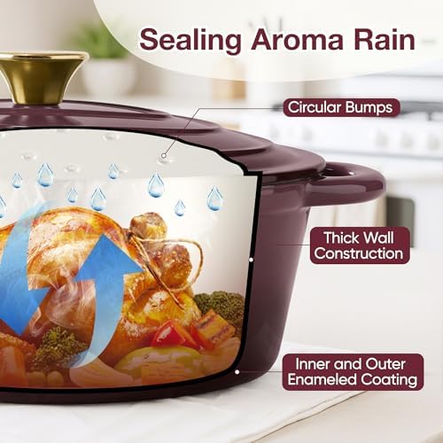 Oval Dutch Oven for Bread Baking, 4.5 Quart Non Stick Enameled Cast Iron Dutch Oven Pot with Lid, Oven Safe Oval Casserole with Lid up to 500°F for Baking, Braising, Stews, Roasting, Fig - Image 5