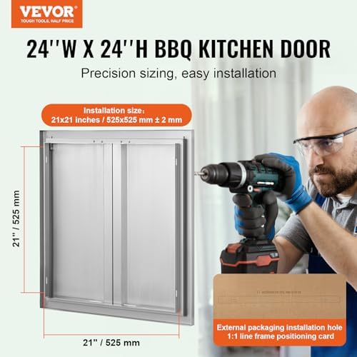 VEVOR BBQ Access Door - 24" x 24" Double Vertical Kitchen Door, Stainless Steel Flush Mount, for BBQ Island & Grilling Station - Image 2