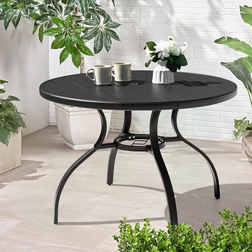 NUU GARDEN 41" Round Outdoor Patio Dining Table for 4, Slatted Metal Table with 1.57" Umbrella Hole and Adjustable Feet, All-Weather for Lawn, Garden and Backyard, Black by NUUGARDENCORPORATION