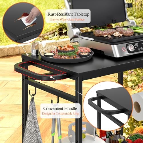 2-Tier Outdoor Grill Table with Wheels, Movable Cooking Food Prep Table for Outside BBQ Gathering, with 23.62" Lx 15.75" W Rust-resistant Tabletop, Griddle Stand for Patio & Backyard & Tools Room - Image 3