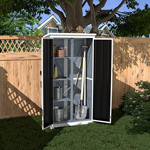 GDLF Outdoor Storage Cabinet, Wood & Metal Garden Shed, Tall Tool Organizer - Image 3