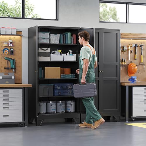 Letaya Metal Garage Storage Cabinets,76"Tall Large Tool Steel Lockers,Black - Image 2