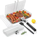 2 Pack Stainless Steel Grill Basket Set with Removable Wooden Handle, BBQ Grilling Rack for Outdoor Cooking, Portable Smoker Grilling Accessories for Fish, Vegetables, Shrimp, Meat & Chicken by Yorshvil