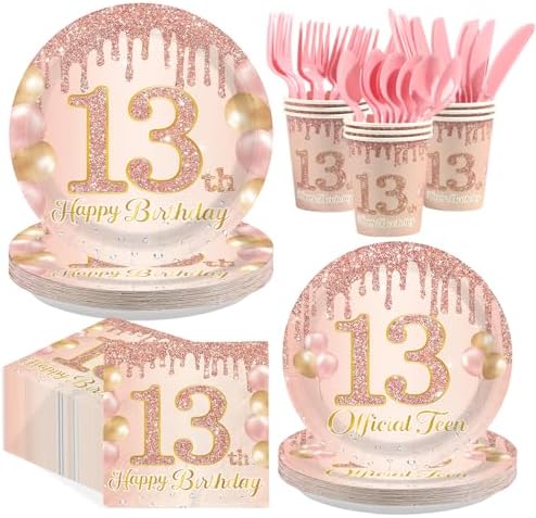 168Pcs 13th Birthday Party Supplies for Girls, Serves 24 by Greencian