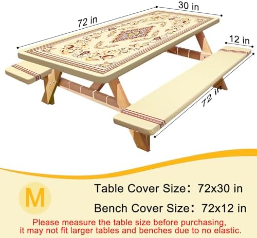 Picnic Table and Bench Cover Set, Waterproof Fitted Elastic Cloth - Image 2