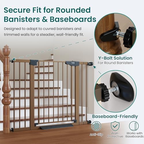 Cumbor 30-46" Baby Gate for Stairs, Auto Close Dog Gate for the House Brown - Image 2