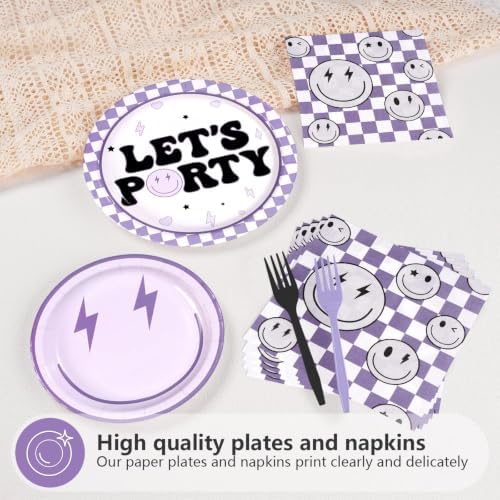96Pcs Purple Smile Face Party Decoration for Girls, Serves 24 - Image 4