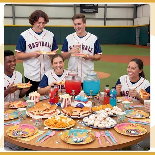FoldTier 350 Pcs Ice Cream Drip Baseball Birthday Party Decorations Set Ice Cream Paper Plates Napkins Fork Set Disposable Fairy Tableware Decorations Supplies for Baby Shower Dinner Serves 50 - Image 5