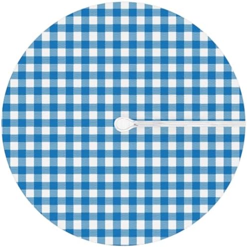 Fitted Round Tablecloth with Umbrella Hole and Zipper Buffalo Plaid Outdoor Elastic Table Cloth 45"-56" Oil-Proof Waterproof Patio Table Cover for Dining Picnic Party, Blue and White - Image 6