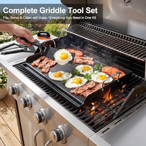 25 x 16 Inch Cast Iron Griddle for Gas Grill with Tool Kit - Image 2