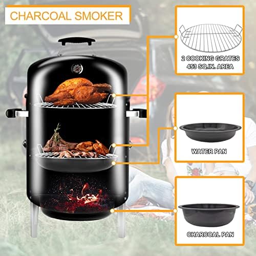 Charcoal BBQ Grill, Heavy Duty 3-in-1 Barbecue Smoker Grill - Image 5