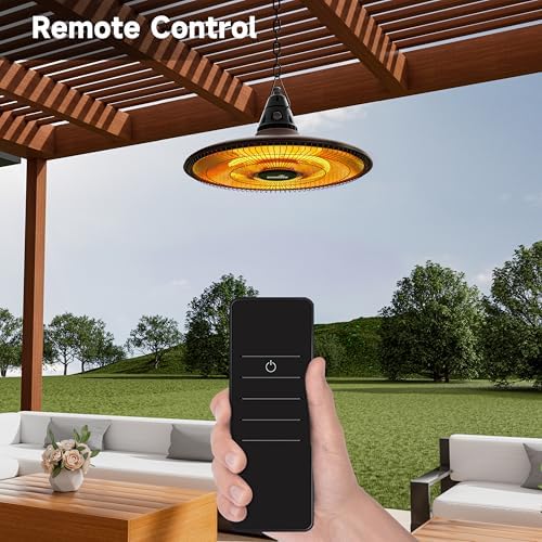 Hanging Heater, 1500W Outdoor Electric Patio Ceiling Heater with Remote Control, Infrared for Courtyard, Garage, Patio, Overheat & Tip-Over Protection, Waterproof, Brown - Image 3