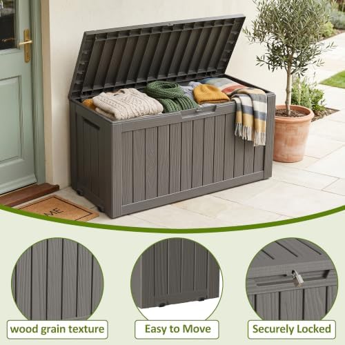 ROJIK 160 Gallon Outdoor Storage Box Waterproof,Weatherproof Deck Boxes Outdoor Lockable,Resin Outside Storage Box for Garden Tools, Accessories,Cushions(Grey) - Image 4