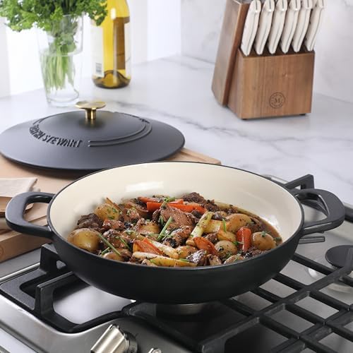 Martha Stewart Gatwick Enameled Cast Iron Braiser with Lid, 3.5-Quart Braiser Pan for Stovetop & Oven, Cast Iron Braising Pan with Gold Knob, Matte Black - Image 2