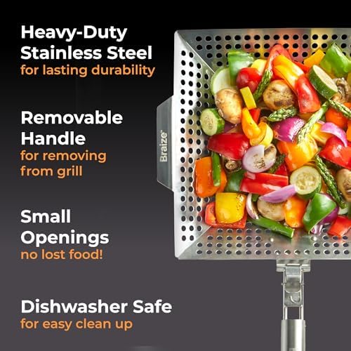 Heavy-Duty Stainless Steel Grill Basket – 12" x 13.75" Large BBQ Basket with Removable Handle – Durable Grilling Basket for Vegetables & Meat – Outdoor Cooking Accessory for Gas & Charcoal Grills - Image 2