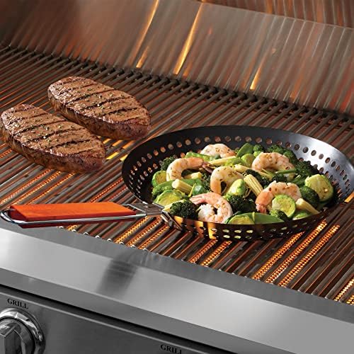 12" Non-Stick Grilling Skillet with Removable Handle - Large Grill Pan & Deep Fryer Strainer Basket for Seafood & Vegetables - Indoor & Outdoor BBQ Grill & Restaurant Use by Mr. Bar-B-Q 06750X - Image 4