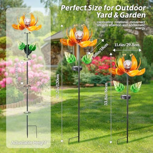 AIINY Outdoor Solar Lights Garden Decor,Wind Spinner Yard Decorations for Outside, Lotus Garden Windmill with LED Cracked Crystal Waterproof Flower Sculpture for Patio Lawn Gardening Gifts - Image 3