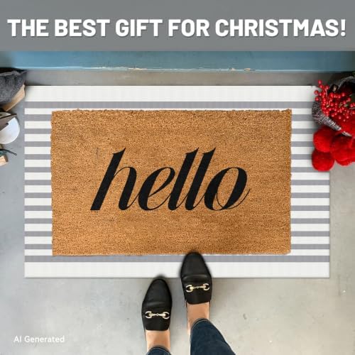 IOHOUZE 2x3 Striped Outdoor Door Mat, Washable Porch Rug, Grey White - Image 2