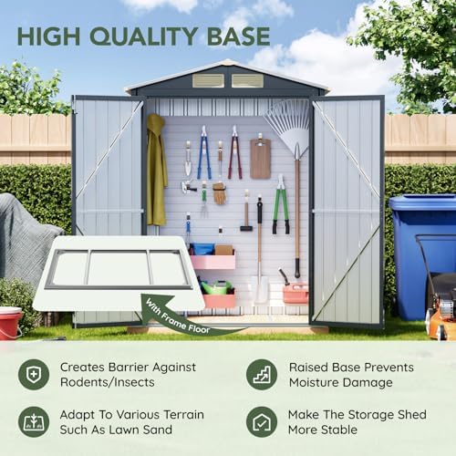 5 x 3 FT Storage Shed with Floor Frame for Backyard,Nightblue - Image 3