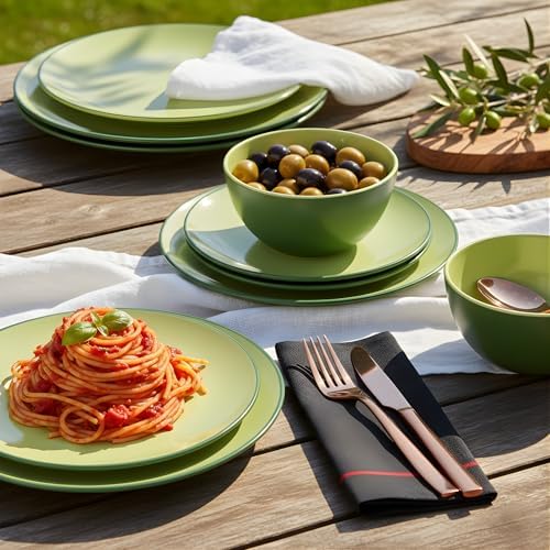 TP 12-Piece Melamine Dinnerware Sets, Service for 4, Avocado Green - Image 4