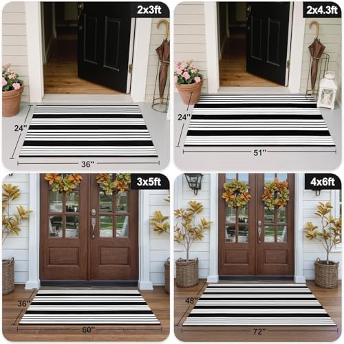 Black and White Outdoor Rug 24"x51" Fall Door Mat Welcome Mats Porch Rugs - Image 3