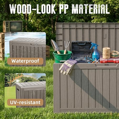 DRATO 100 Gallon Waterproof Deck Box Outdoor Storage Box with Wheels Grey - Image 5