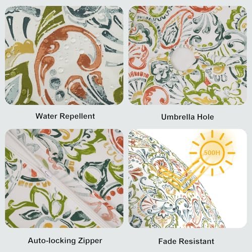 LVTXIII Round Outdoor Tablecloth with Umbrella Hole and Zipper, Water-Repellent 60 Inch Patio Table Cover for Bistro, Garden, Patio & Picnic, Paisley Botanical - Image 4