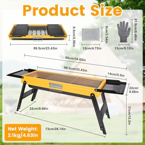 Portable Charcoal Grill Stainless Steel, Small Foldable BBQ Suitcase with Portable Side Shelves & Heat Resistant, Lightweight Tabletop Barbecue for Camping Picnic Backyard Beach Travel - Image 3