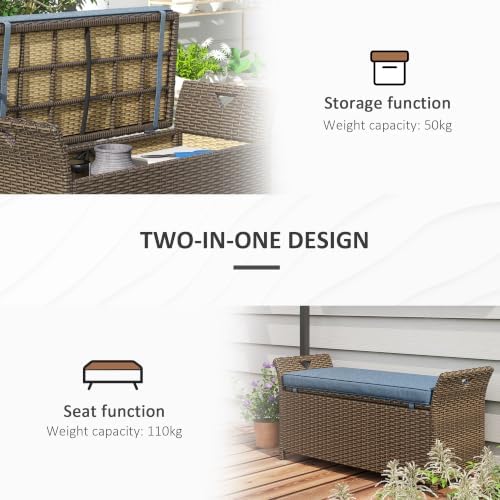 Outsunny 29 Gallon Patio Wicker Storage Bench Outdoor PE Rattan Dark Blue - Image 6
