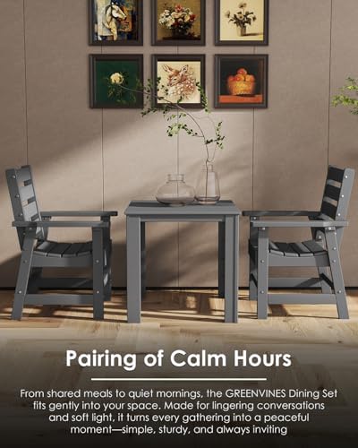 GREENVINES 5-piece Patio Dining Set, HDPE Square Table & 4 Chairs, Gray - Image 3