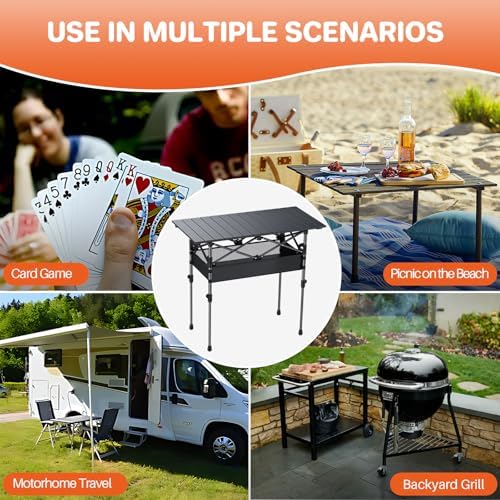 Folding Camping Table(L32.3''xW15.7''), 2 Adjustable Heights 17.3''/27.6'' - Image 6