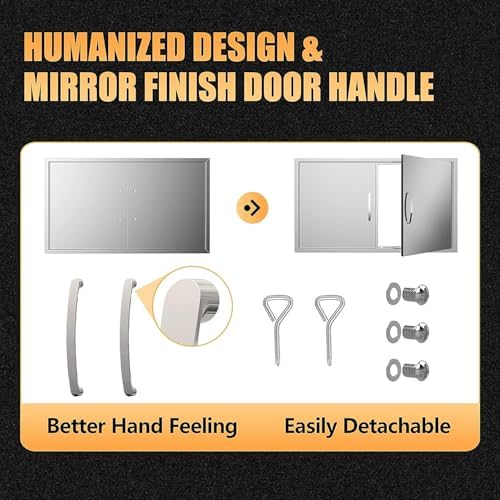 Outdoor Kitchen Doors 42W x 21H Inch, Double BBQ Access Doors 304 Stainless Steel for Outdoor Kitchen Cabinet Grill Station or BBQ Island - Image 4