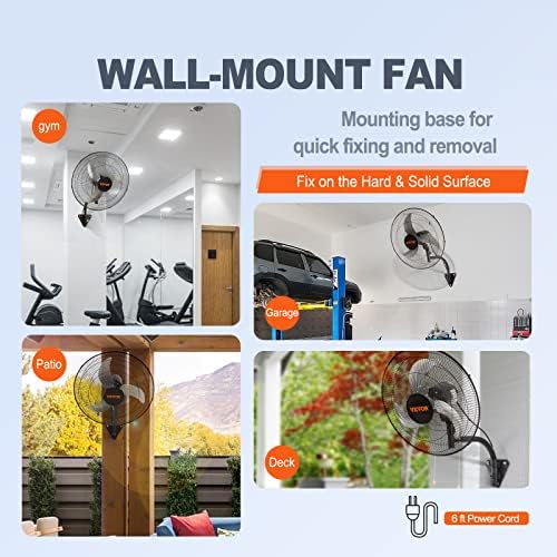 VEVOR 20 Inch Wall Mount Fan, Oscillating, 3-Speed, 4650 CFM - Image 6