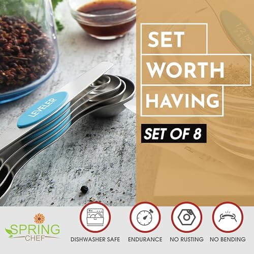 Spring Chef Stainless Steel 8 Magnetic Measuring Spoons for Kitchen, Teal - Image 2