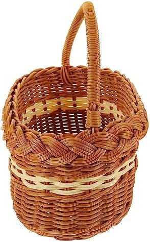 Brown Imitation Rattan Woven Basket with Handle, Portable Storage Bin by Luxshiny