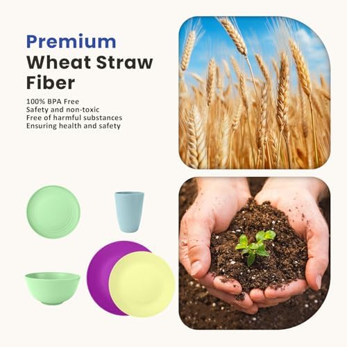 Homienly 40-Piece Kichen Dinnerware Set, Wheat Straw Dinnerware Set, Plates, Bowls, Drinking Cups, Service for 8, Dishwasher & Microwave Safe Dish Set, Unbreakable Plates and Bowls Set - Memphis - Image 3