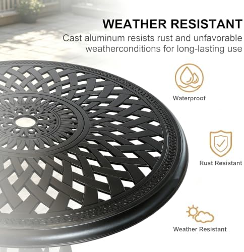 30.31" Outdoor Patio Dining Table, Cast Aluminum Patio Table, Patio Bistro Table, Patio Furniture Set with 2.36" Umbrella Hole for Balcony Lawn Garden Backyard - Image 4
