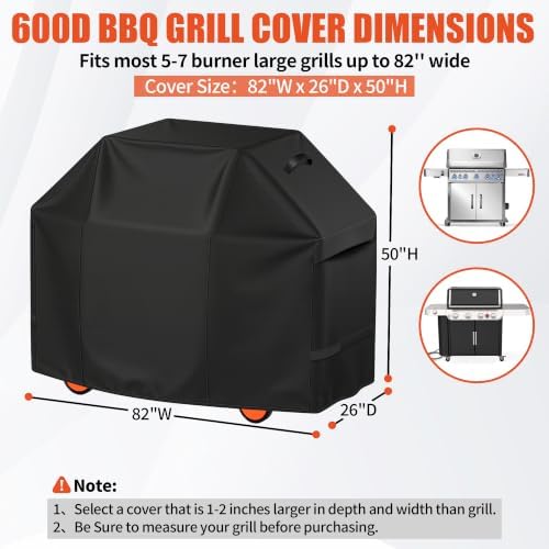 iCOVER Grill Cover 82 inch, BBQ Grill Cover for Outdoor Grill, 600D Heavy Duty Waterproof BBQ Cover, Anti-UV Barbecue Cover, Large Barbecue Gas Grill Cover for Weber, Char-Broil, Nexgrill, etc - Image 2