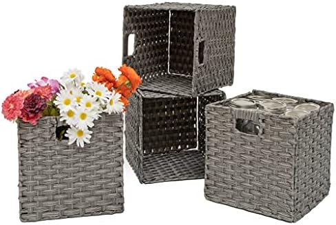 Foldable Synthetic Plastic Wicker Storage Basket with Iron Wire Frame By Blue Ridge Basket Company (Set of 4) - Image 6